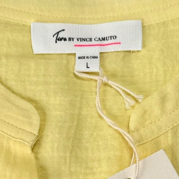 NWT 100% Cotton Tunic Top  Sz.L Pastel Yellow Crinkle V-Neck Minimalist Cottage - Picture 5 of 12